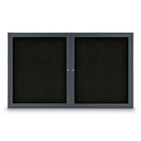 United Visual Products Sliding Door Indoor Enclosed Corkboard, 9 UV9030ACS-BLACK-COBACC